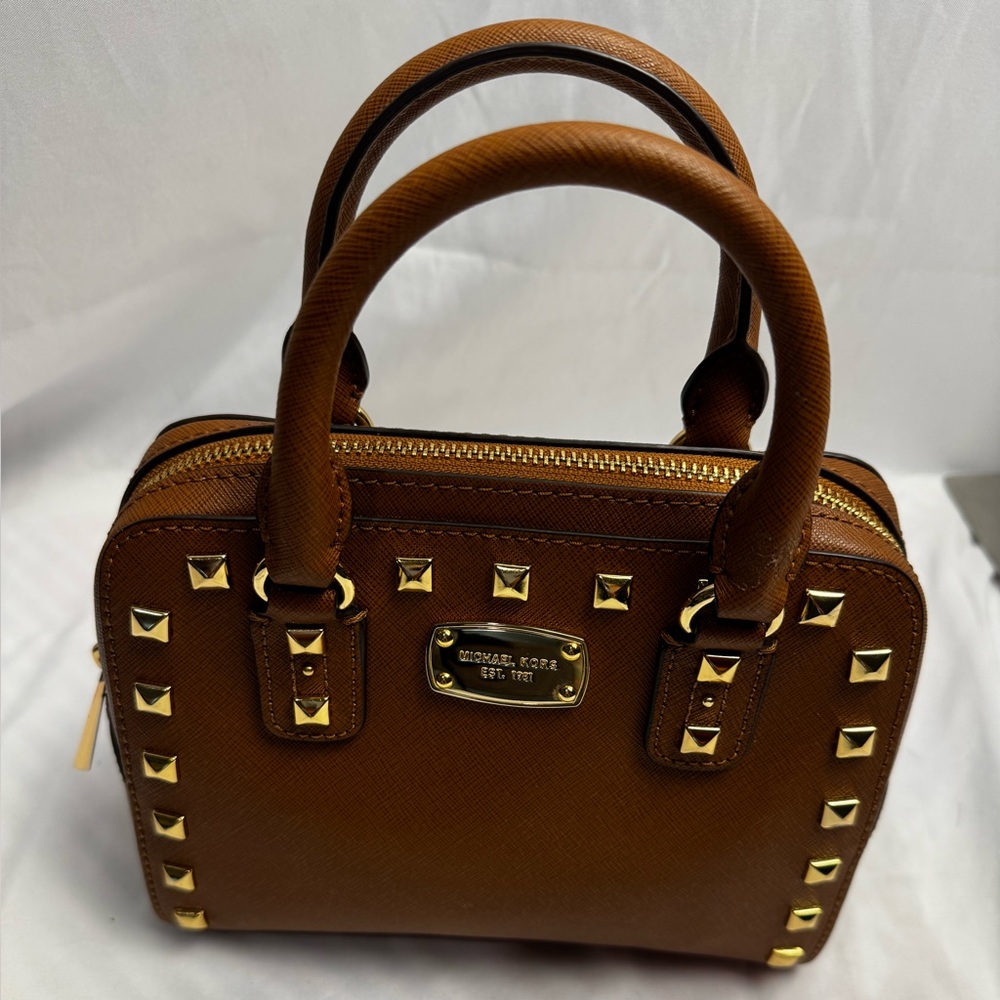 Michael Kors Tan Saffiano Leather Studded Mini Satchel